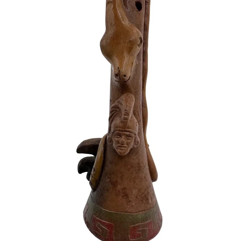 Vintage Mayan Aztec Clay Pottery Flute Tribal Folk Art Snake Collectibles Gift‎